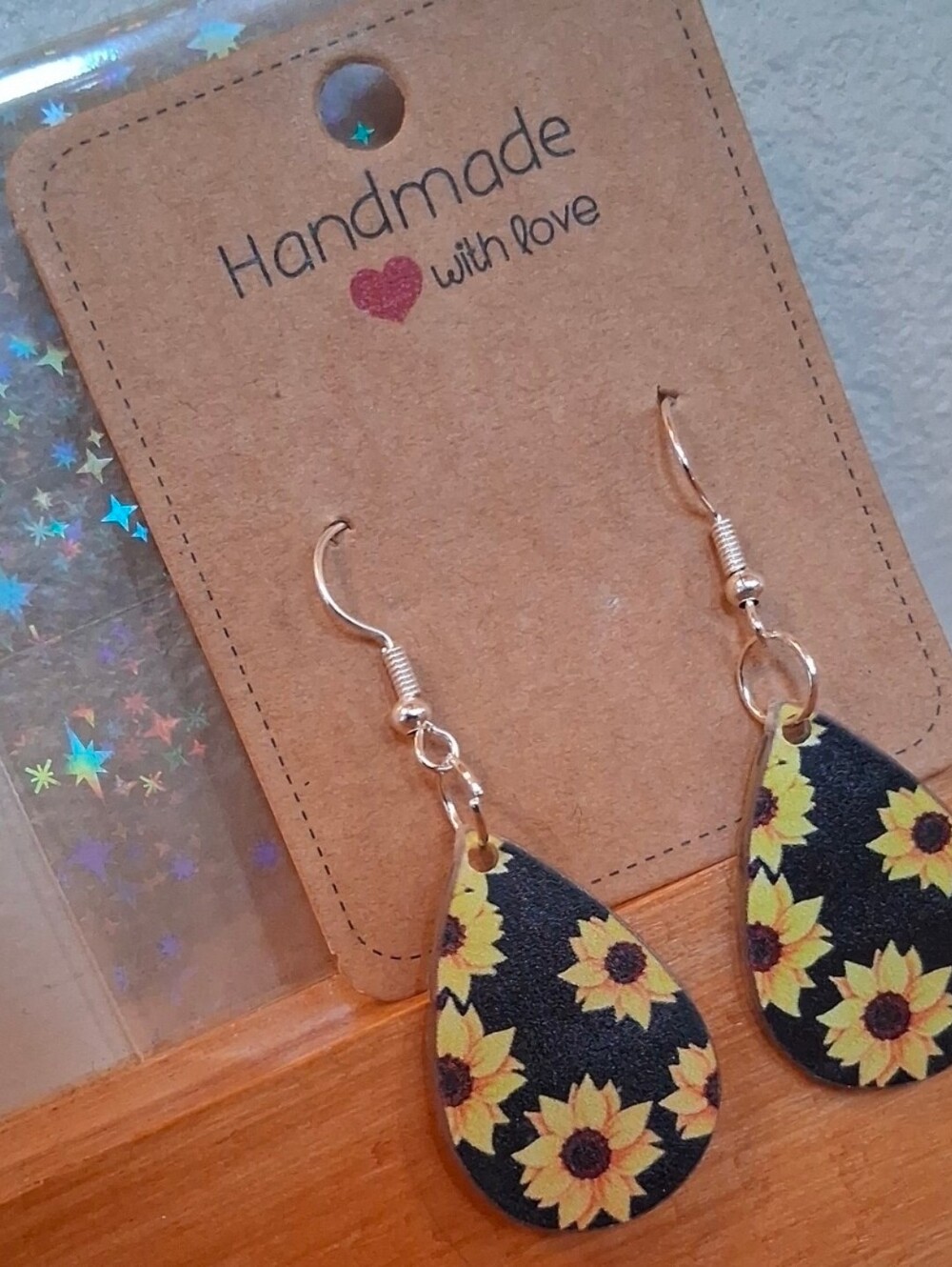 $8 Each Or Bundle 5/$20 Handmade Black & Yellow Sunflower Teardrop Earrings